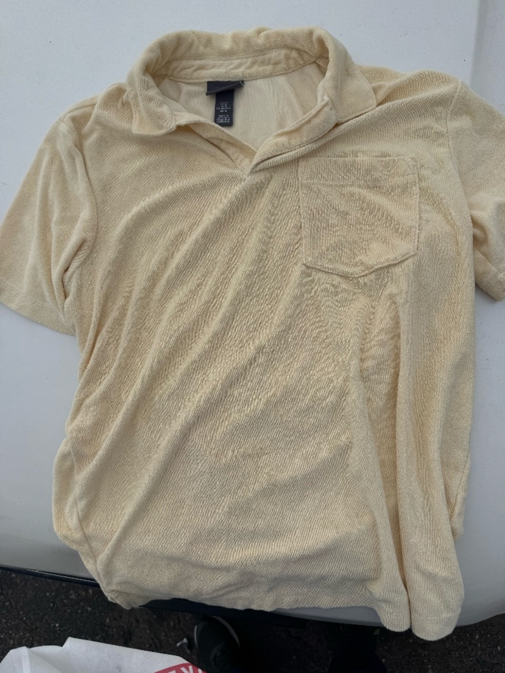 🌴✨ H&M Terry Cloth Polo Shirt Cream Beige Velour Style Men’s Medium